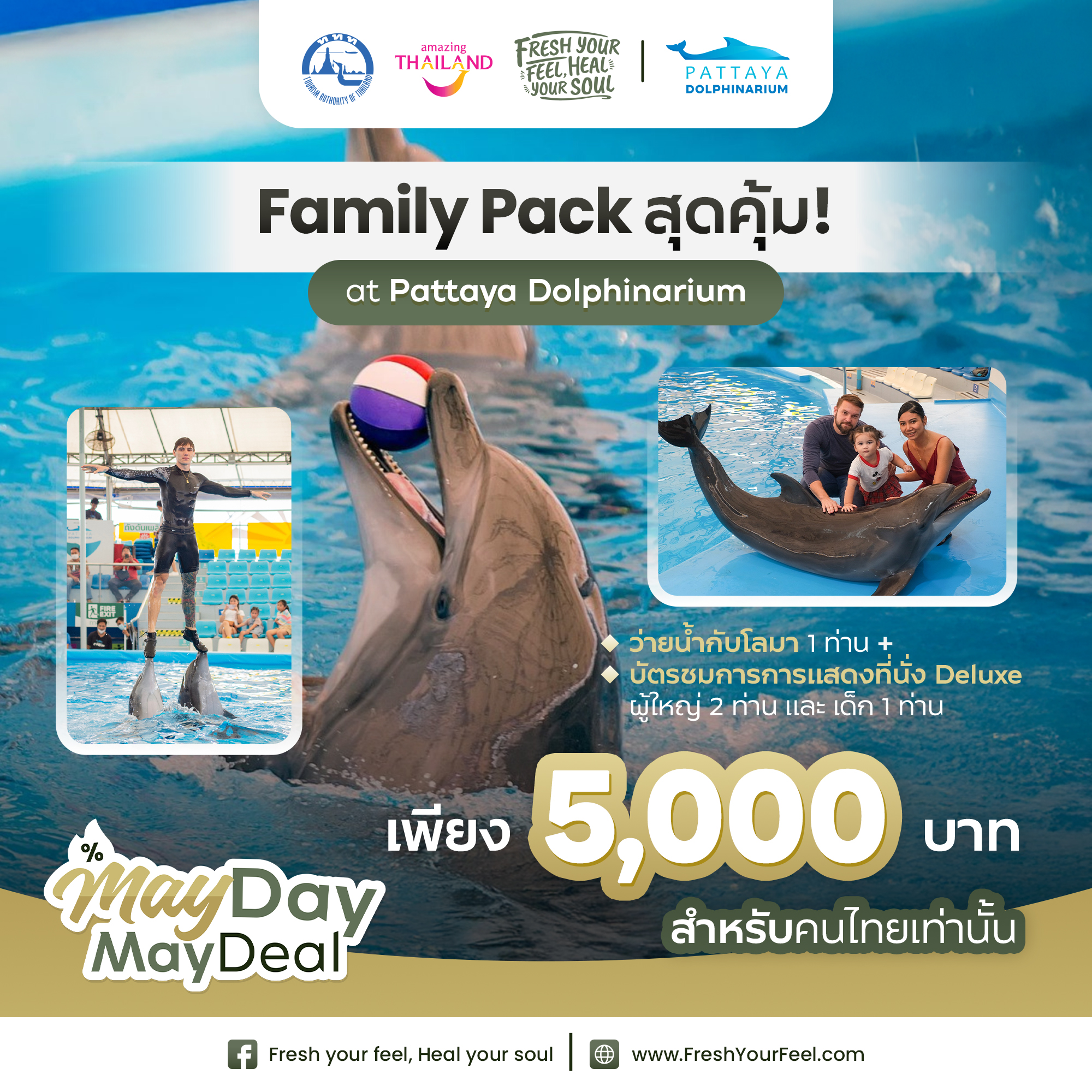 🐬✨ Family Pack สุดคุ้ม! ที่ Pattaya Dolphinarium ประสบการณ์สุดประทับใจสำหรับทั้งครอบครัว 💙